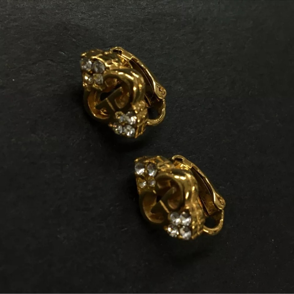 Authentic GIVENCHY GG Logo Rhinestone Gold Tone Earrings - Picture 5 of 8